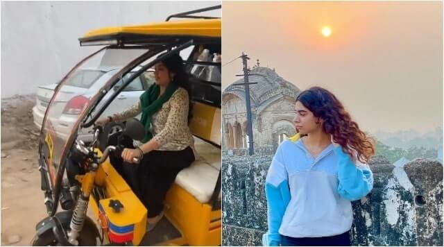 Janhvi Kapoor Enjoys Riding A Rickshaw On The Sets Of Good Luck Jerry With Sister Khushi Kapoor.