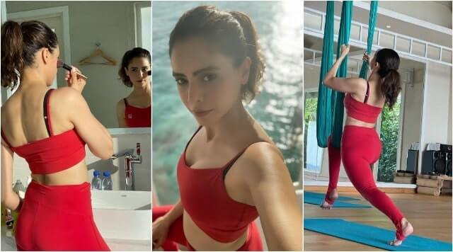 Aamna Sharif Looking Red Hot As She Is Doing Aerial Yoga And Having Some Beach Time.