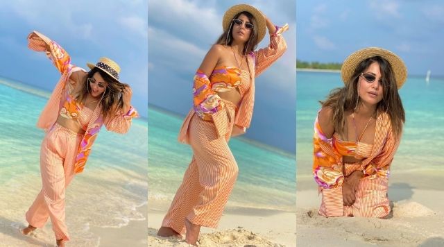 Hina Khan Having A Gala Time As She Flaunts Her Trendy Fashion Wear In Maldives.