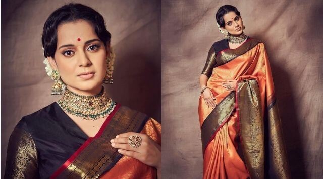 Kangana Ranaut Traditional Attire In the Elegant Saree For Thalaivi Trailer Launch.