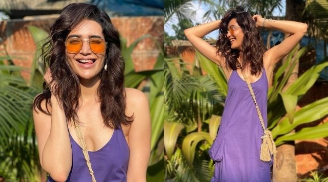 Karishma Tanna Looking Chic In Beautiful Purple Summer Outfit.