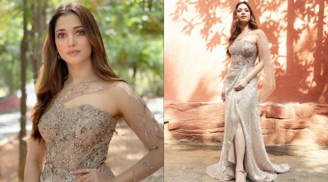 Tamannaah Bhatia Looking Absolutely Gorgeous In Shimmery Off Shoulder Tulle Gown.