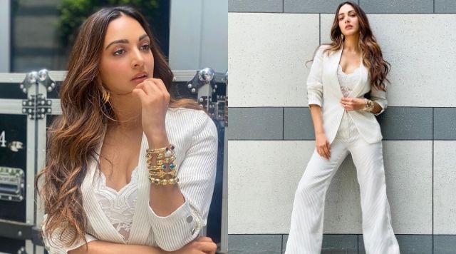 Kiara Advani Dazzles In All White Lace Top And Pant Suit For An Event.