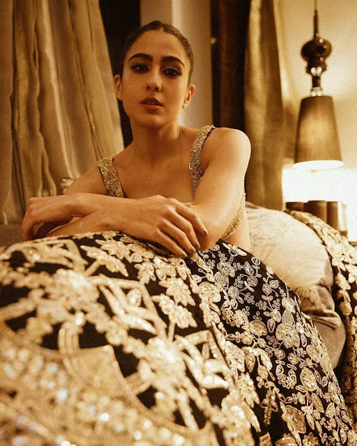 Sara Ali Khan's Latest Pictures In Golden Lehenga Will Leave You Mesmerized.