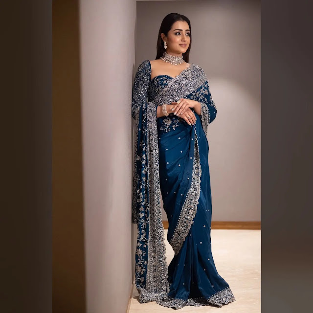 South actress in blue saree
