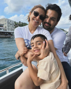 Kajal with husband and kid. Vacation vibes