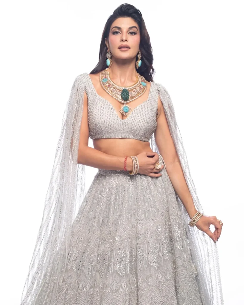 Jacqueline stuns in white lehenga for diamond jewellry fashion show in Kathmandu