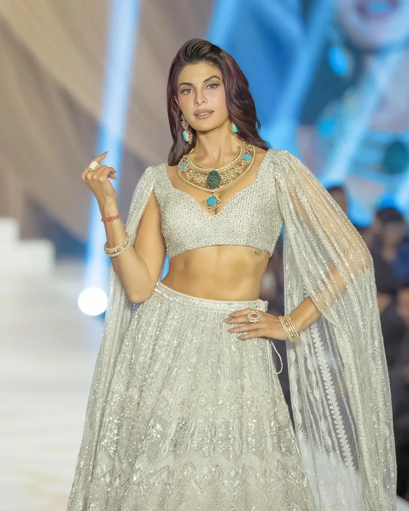 Stunning Jacqueline in white lehenga