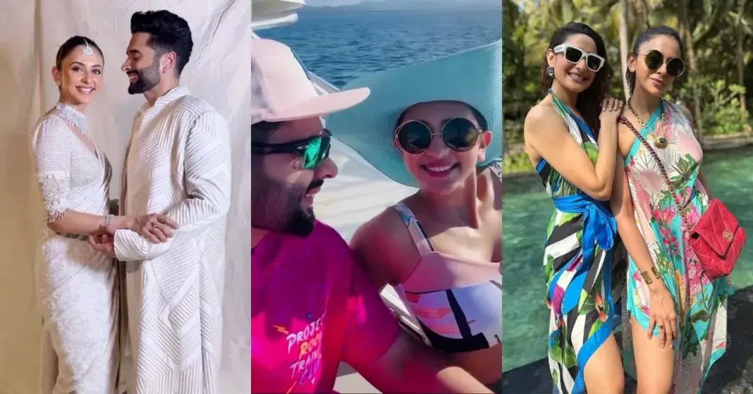 Rakul Preet Singh with her husband Jackky Bhagnani and Pragya Jaiswal